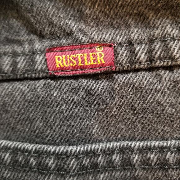 RUSTLER Men's BLACK Denim 4-POCKET Straight Leg HIGH-RISE Jeans Sz 42x30 - Picture 4 of 6